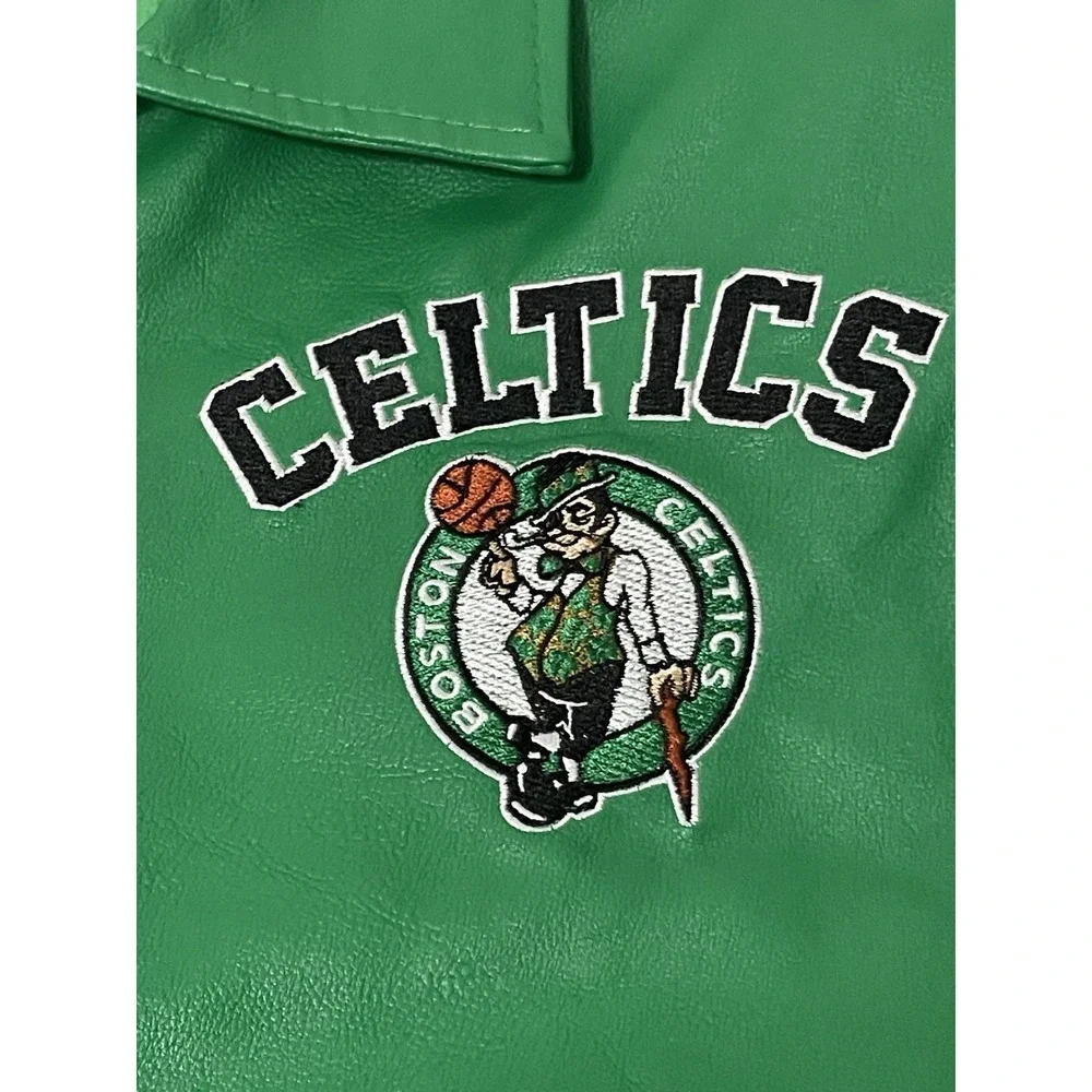 NBA BOSTON CELTICS ULTRA GAME LEATHER JACKET SZ MEDIUM PERFORATED LEATHER SLEEVE - Picture 4 of 11